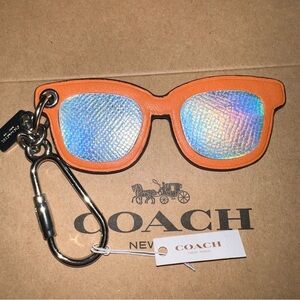 NWT Coach Leather Sunglasses Bag Charm Keychain Orange Holographic Gift Set